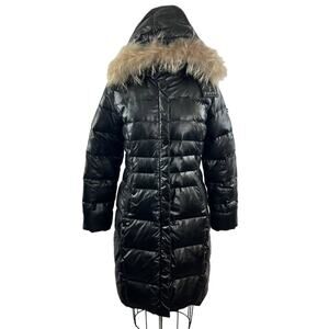 Frieda & Freddies Black Long Sleeve Zip & Button Up Fur Trim Puffer Coat 36